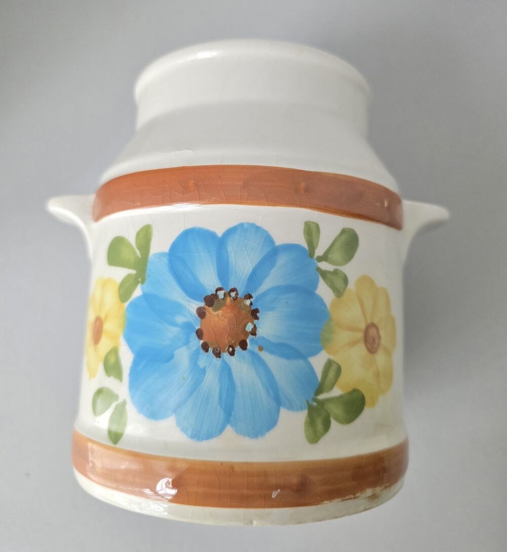 Vintage 1970s FTD Floral Ceramic Canister Portugal Crazing Cottagecore 6"